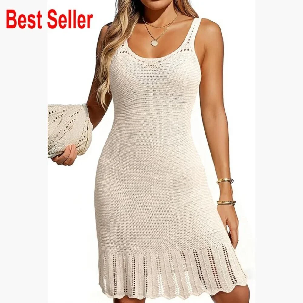 Crochet Knit Swimsuit Coverup Dress Flowy Beach Resort Wear